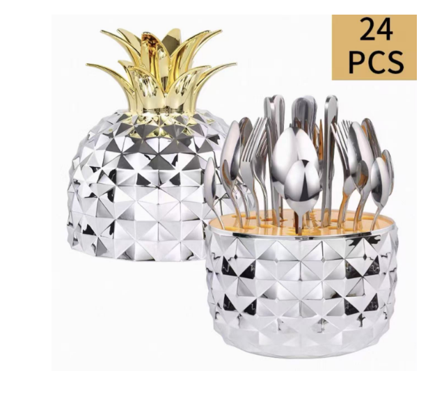 Set De Cubiertos X 24Pcs Forma De Piña Color Plateado