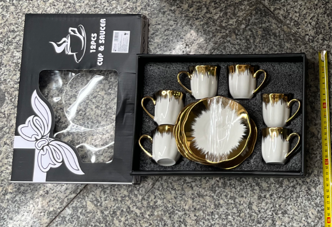 Set De Pocillos Con Plato De 100Ml Borde Dorado X 6 - 4.2 Pulgadas