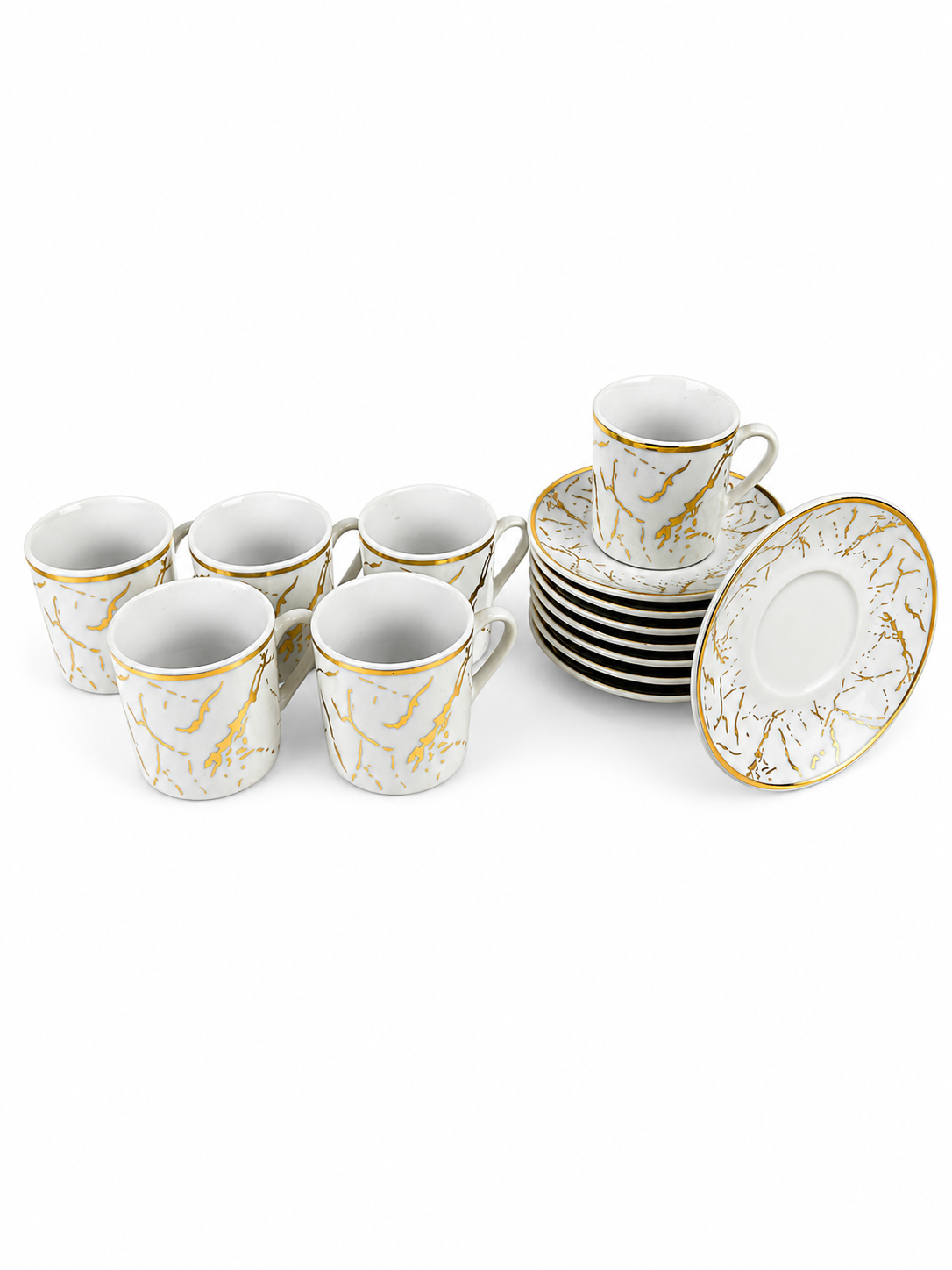 Plato Con Pocillo X 6 Diseño Marmol 100Ml