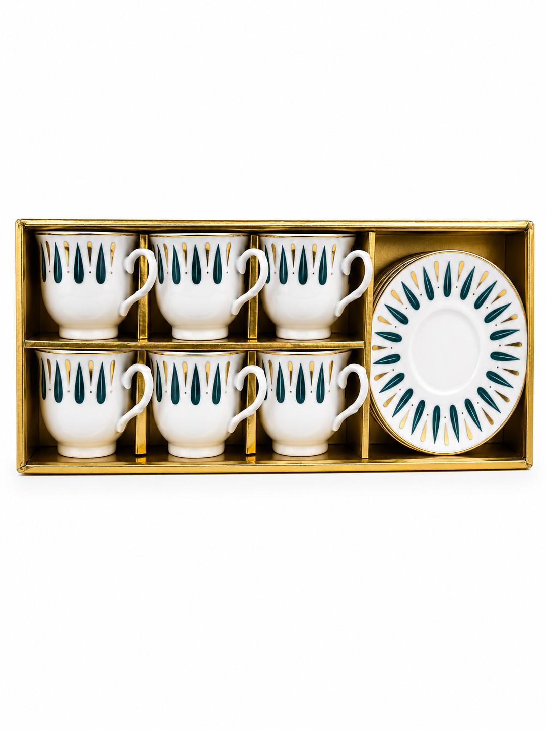 Plato Con Pocillo X 6 Diseño Verde Dorado — imagen 3