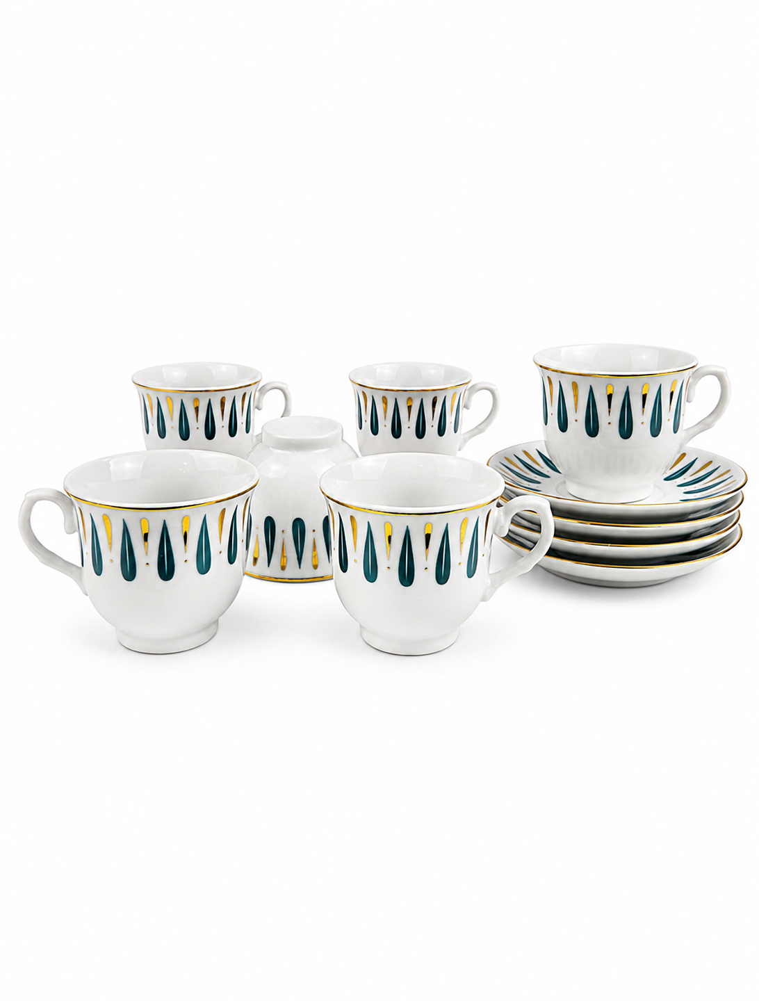 Plato Con Pocillo X 6 Diseño Verde Dorado — imagen 2