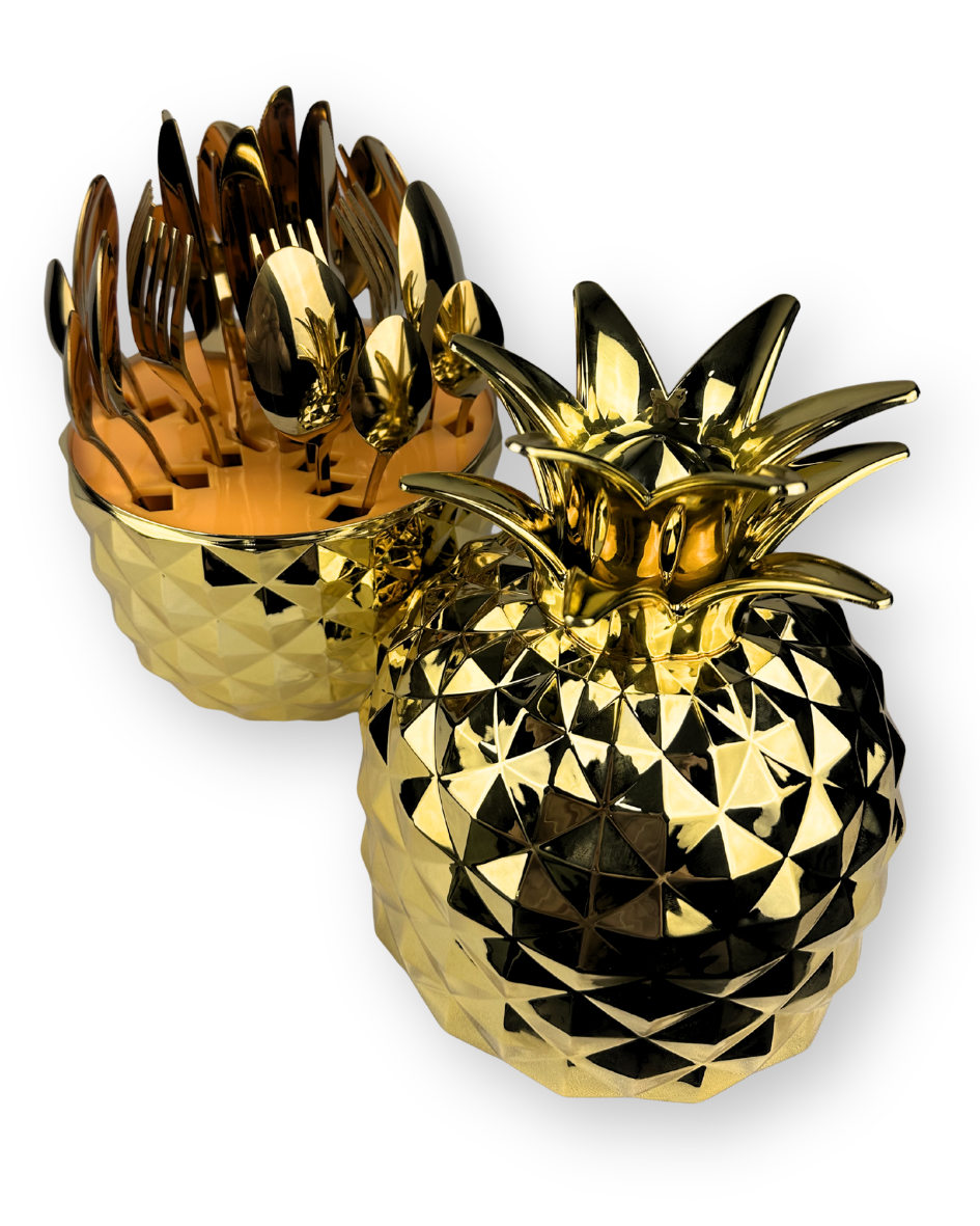Set De Cubiertos X 24Pcs Forma De Piña Color Dorado — imagen 3