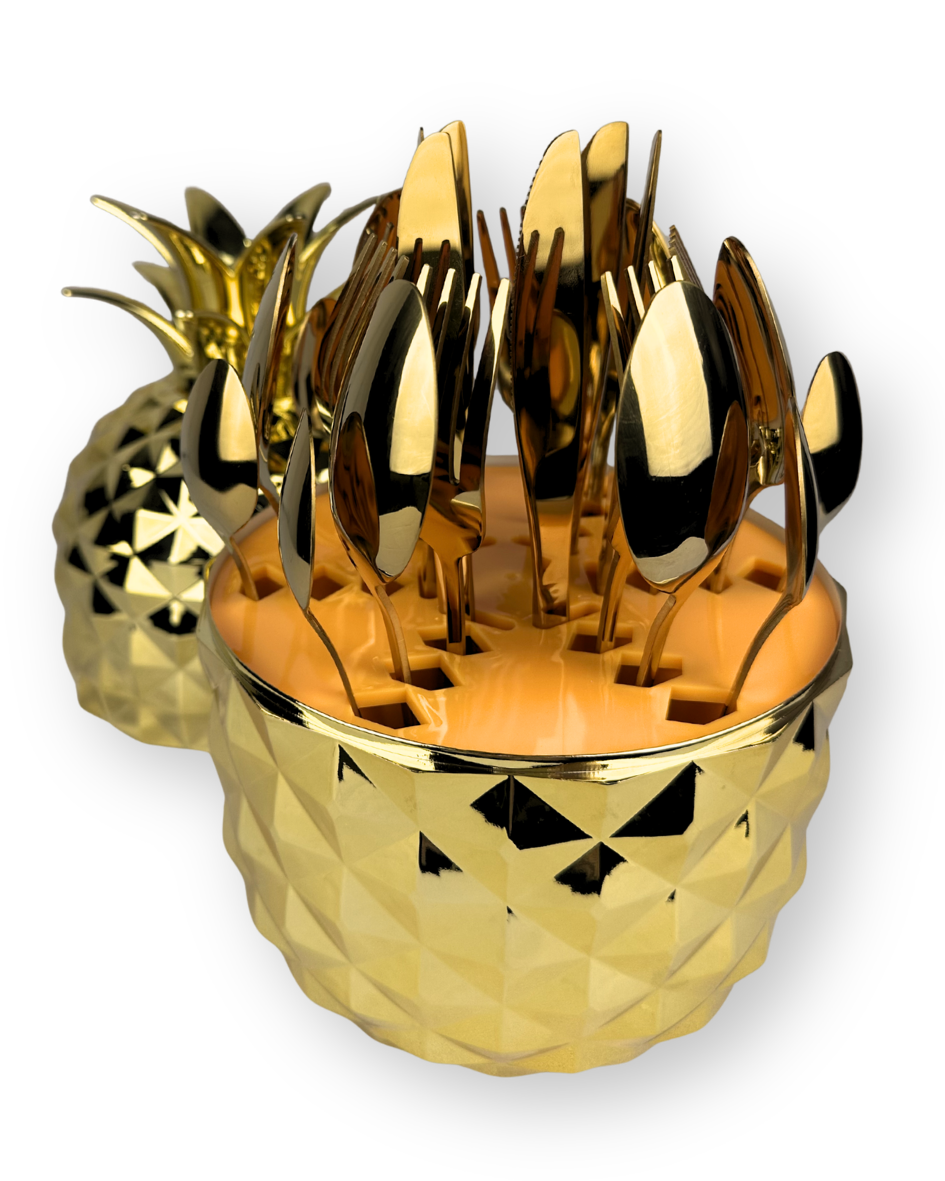Set De Cubiertos X 24Pcs Forma De Piña Color Dorado — imagen 2