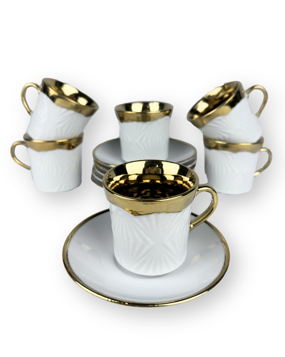 Set De Pocillos Con Plato De 100Ml Fondo Dorado X 6 - 4.2 Pulgadas