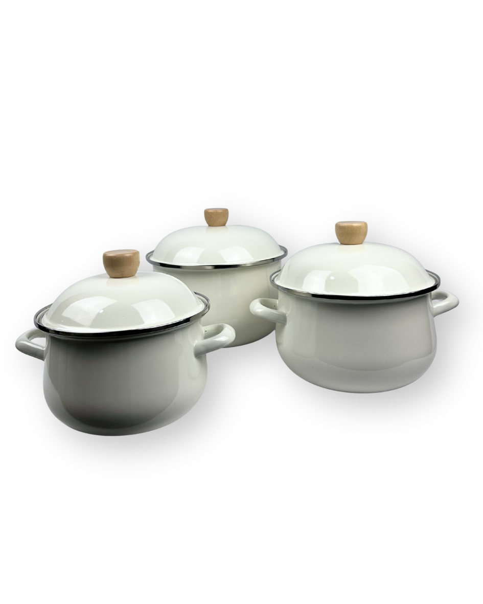 Juego De Ollas En Peltre Con Tapa X 3 - 12/20/22Cm — imagen 2