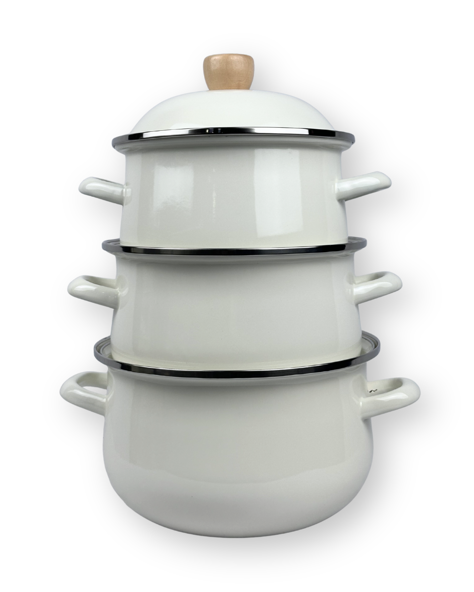 Juego De Ollas En Peltre Con Tapa X 3 - 12/20/22Cm