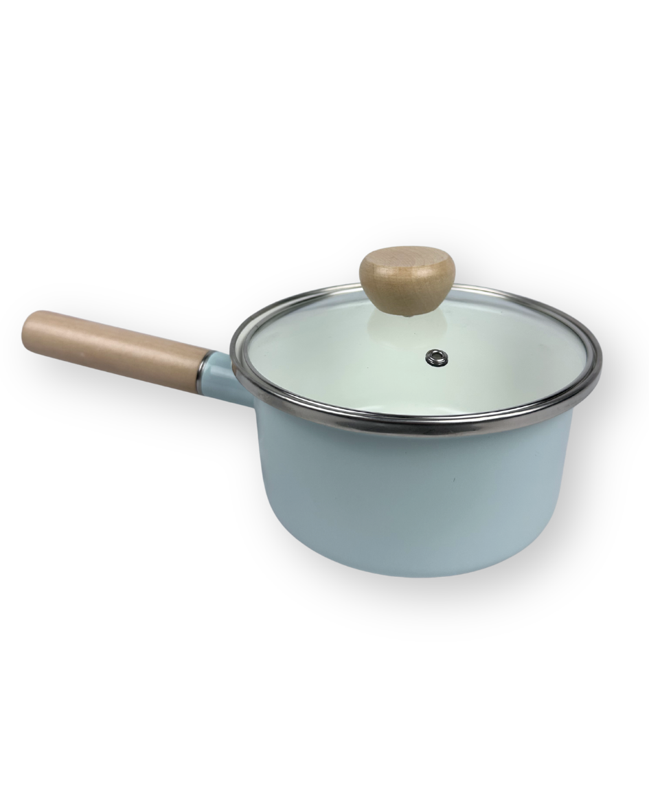 Sarten En Peltre Con Tapa De Vidrio Mango En Madera De 1.5Lts