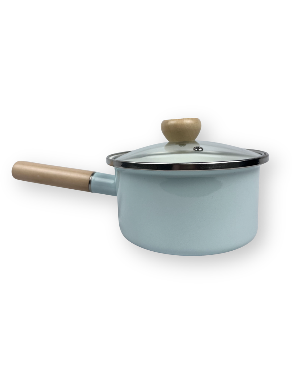 Sarten En Peltre Con Tapa De Vidrio Mango En Madera De 1.5Lts — imagen 2