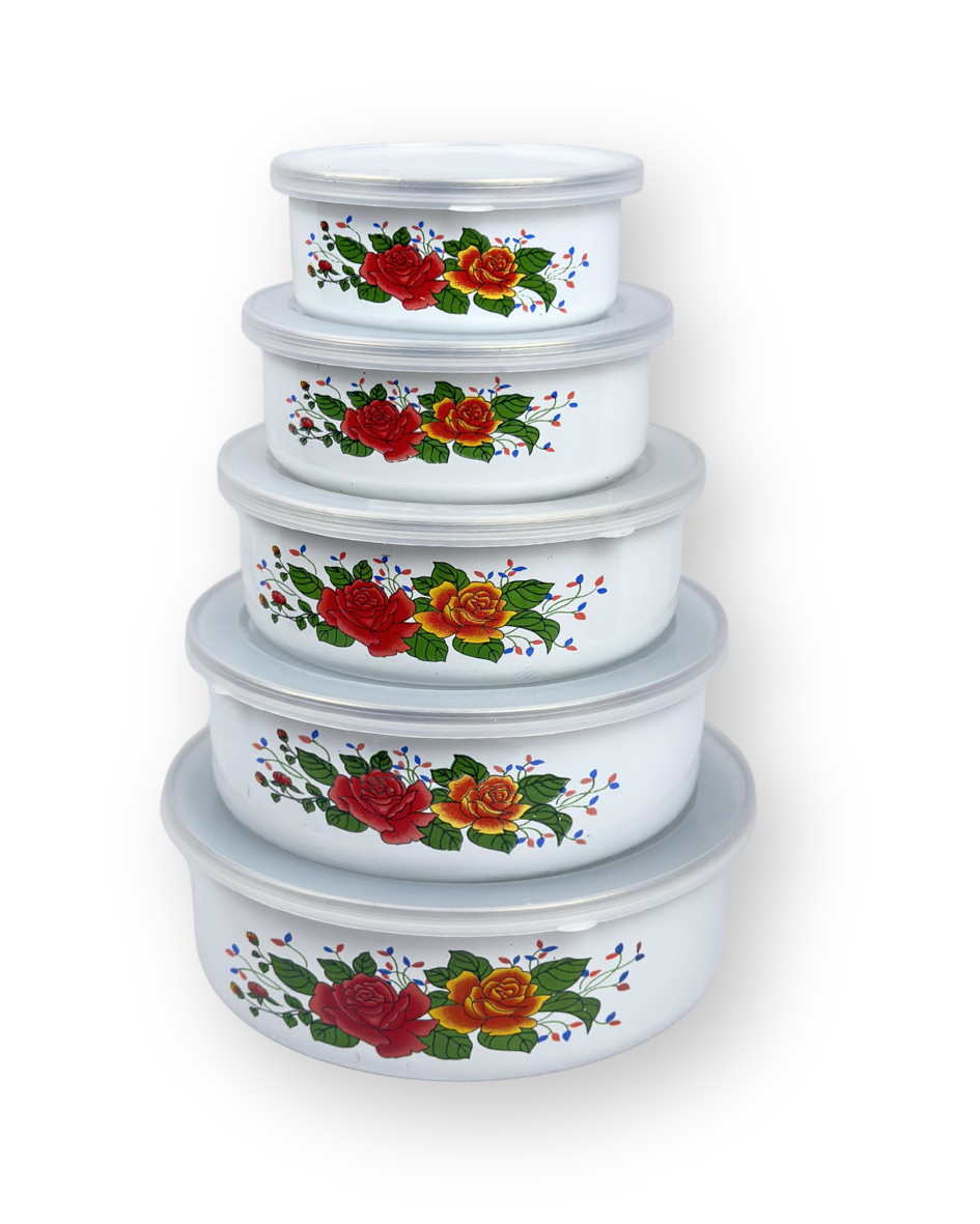 Recipiente En Peltre Con Tapa Plastica X 5Pcs 10/12/14/16/18Cm -240/440/740/1000/1500Ml