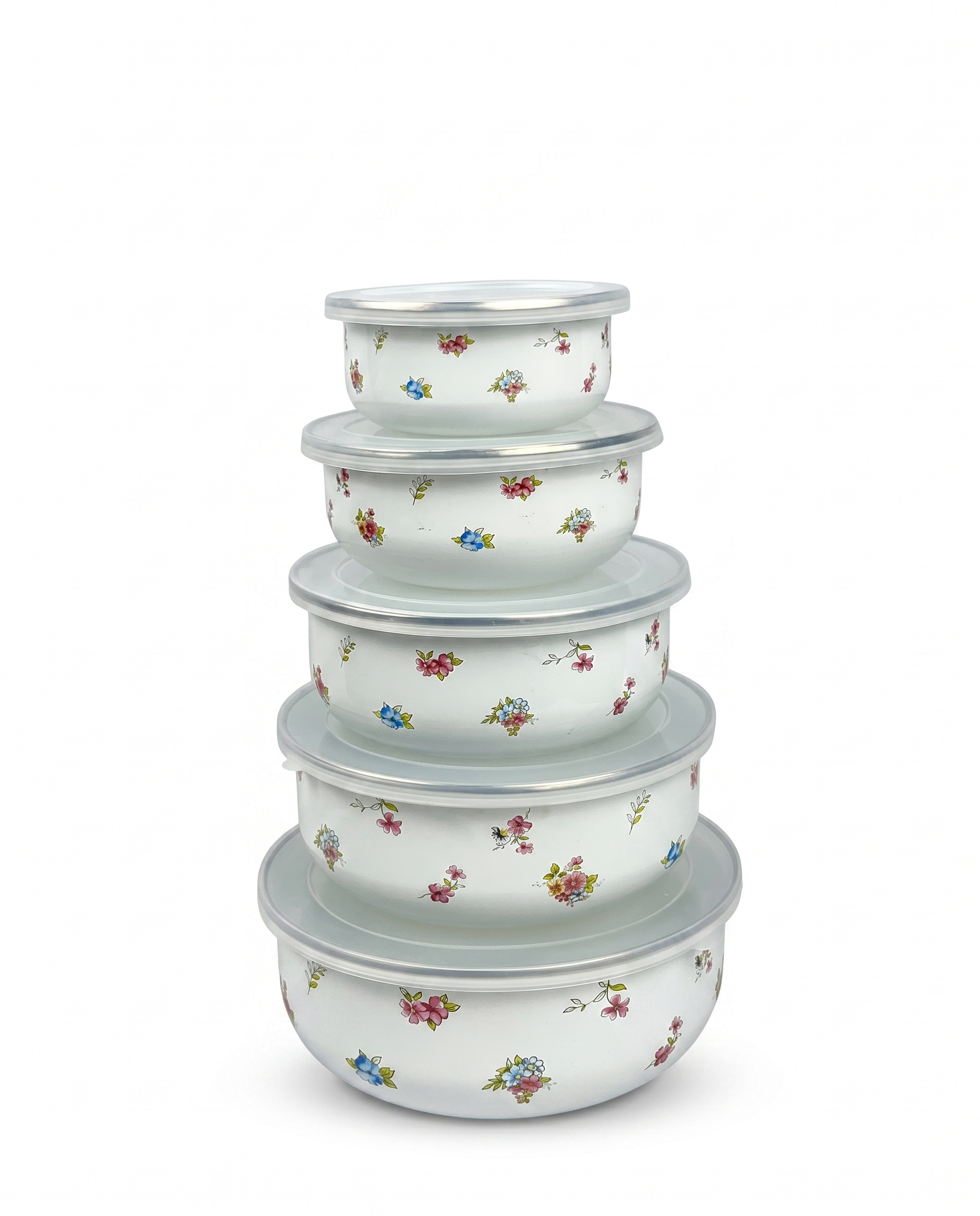 Recipiente En Peltre Con Tapa Plastica X 5Pcs 10/12/14/16/18Cm -240/440/740/1000/1500Ml