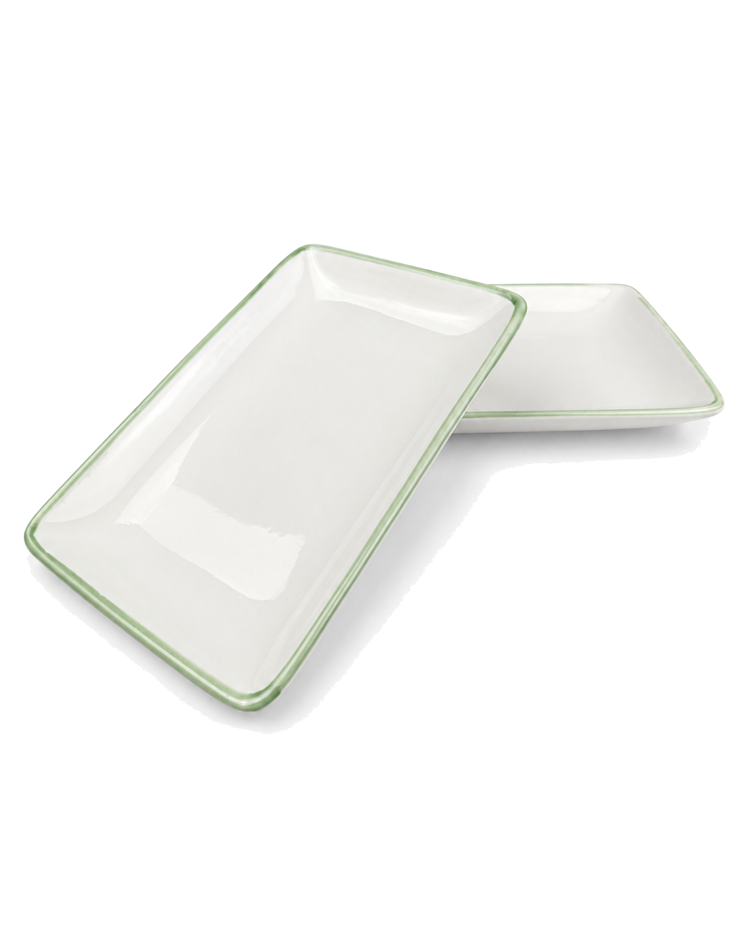Plato Mini Blanco Rectangular Borde Verde 7-6 Pulgadas — imagen 2