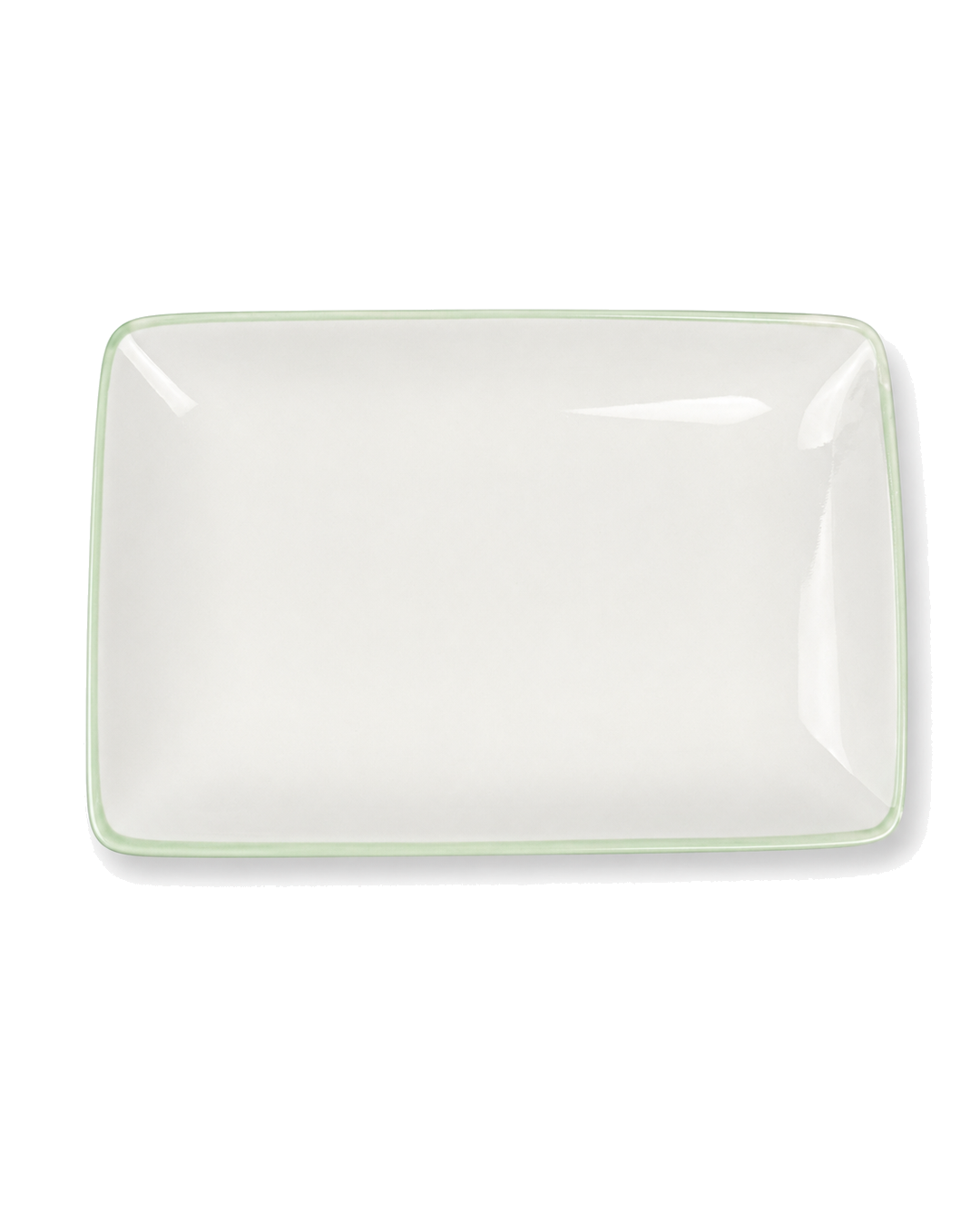 Plato Mini Blanco Rectangular Borde Verde 7-6 Pulgadas
