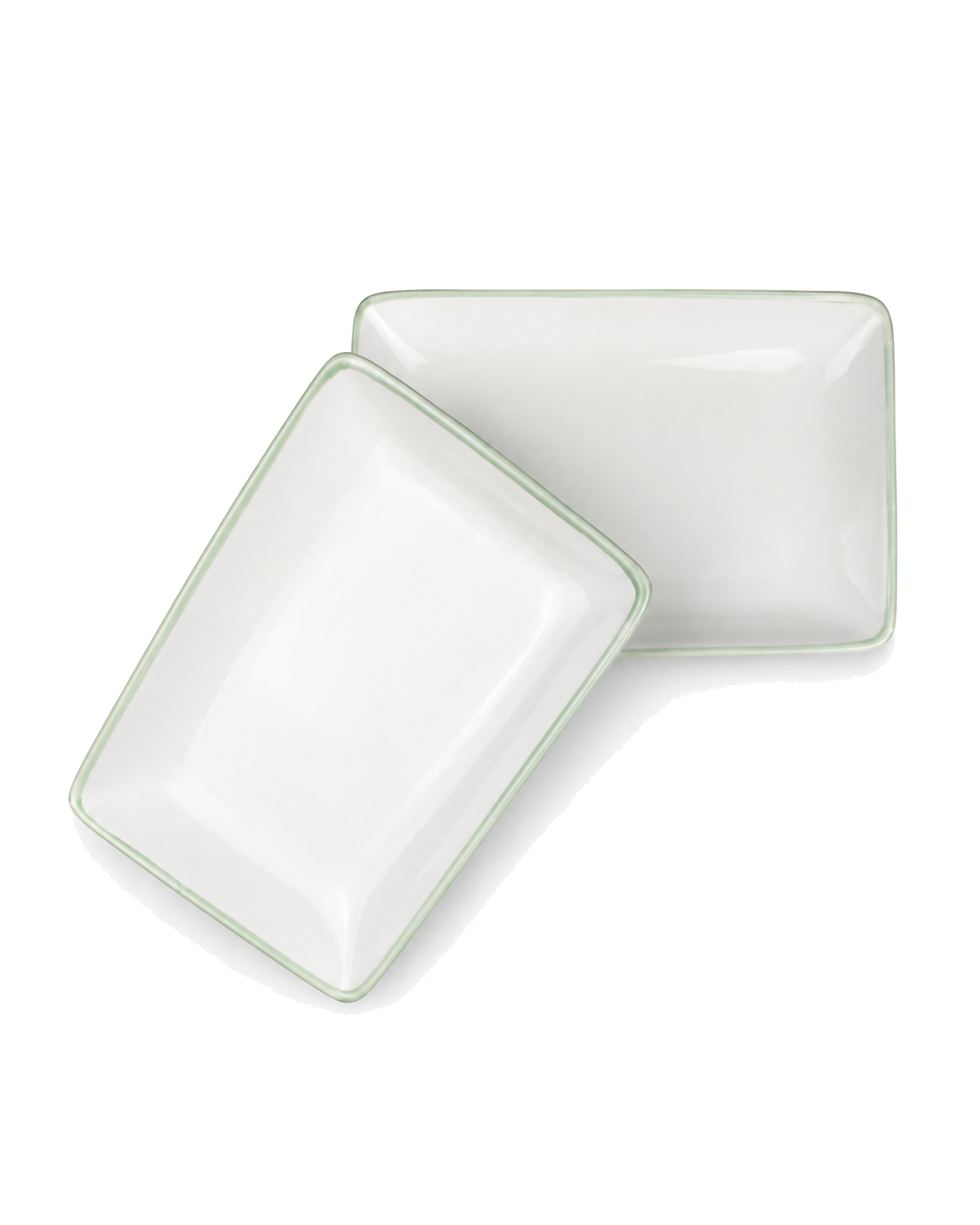 Plato Mini Blanco Rectangular Borde Verde 7-6 Pulgadas — imagen 3