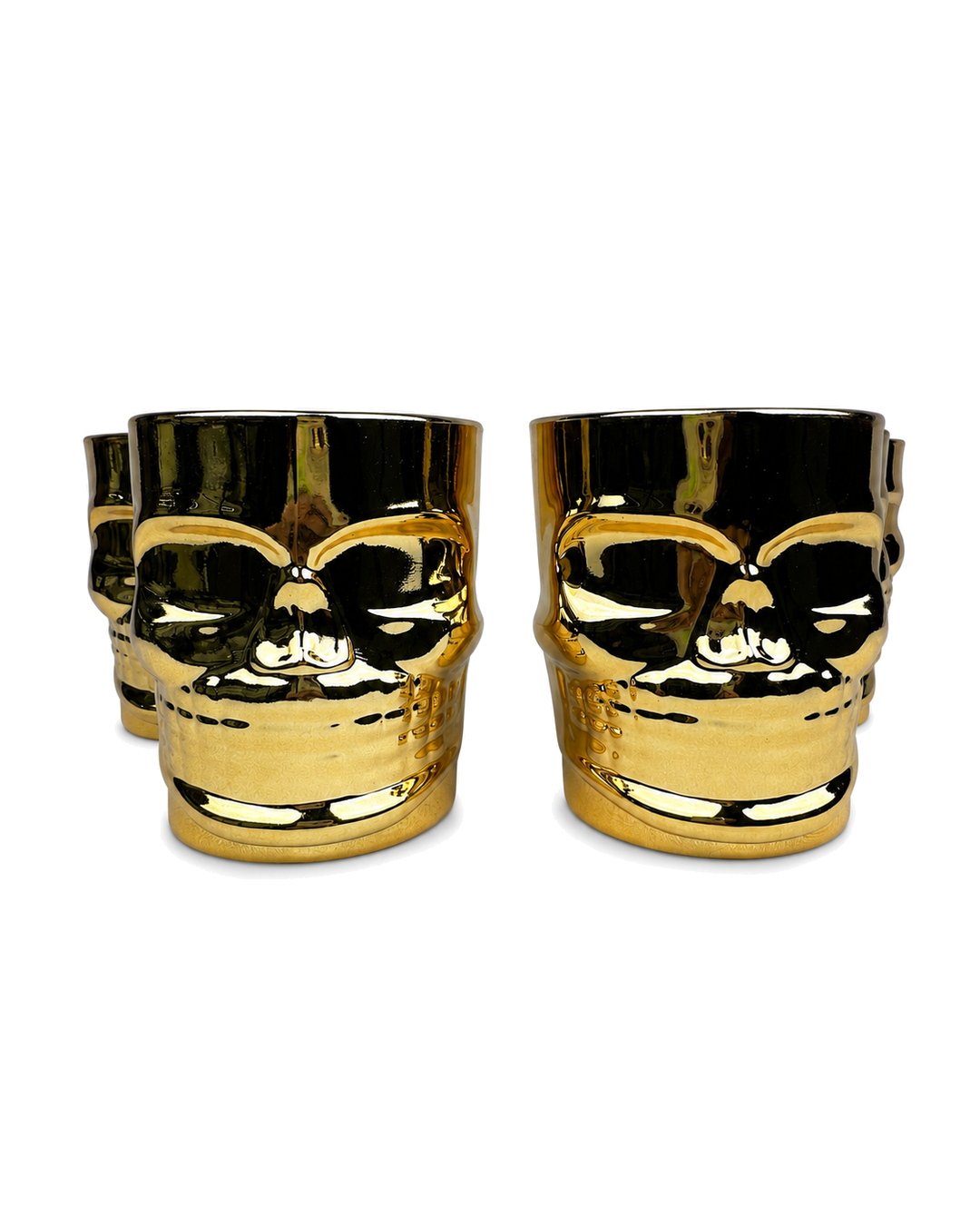 Vaso Para Whisky En Forma De Calavera Dorado 300Ml Set X6