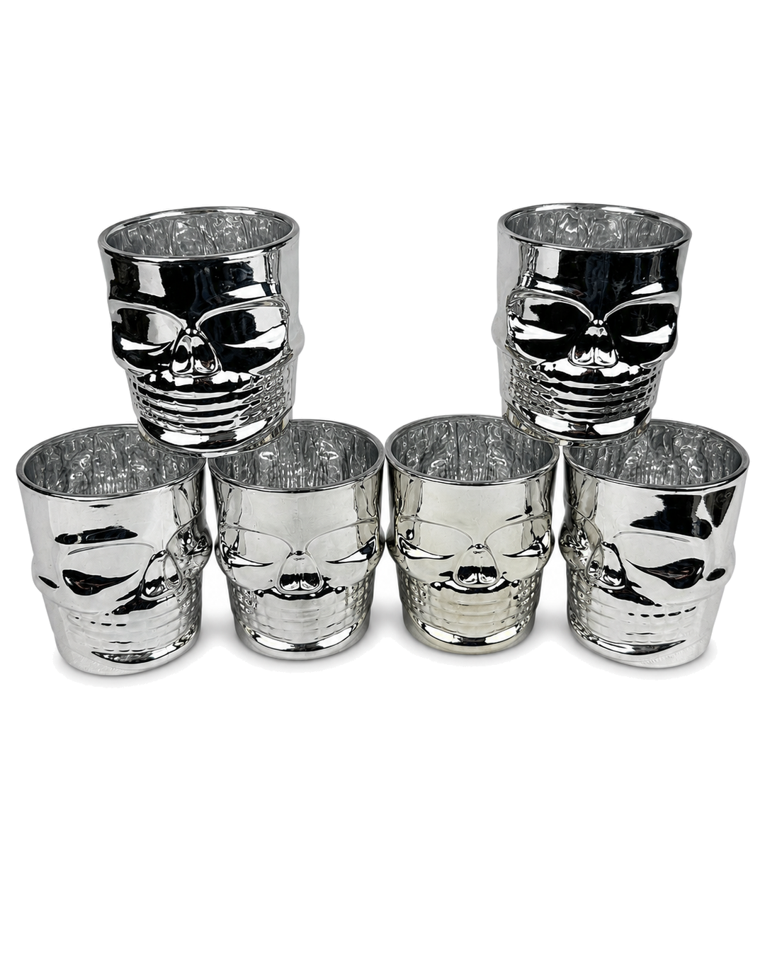Vaso Para Whisky En Forma De Calavera Plateado 300Ml Set X6 — imagen 3